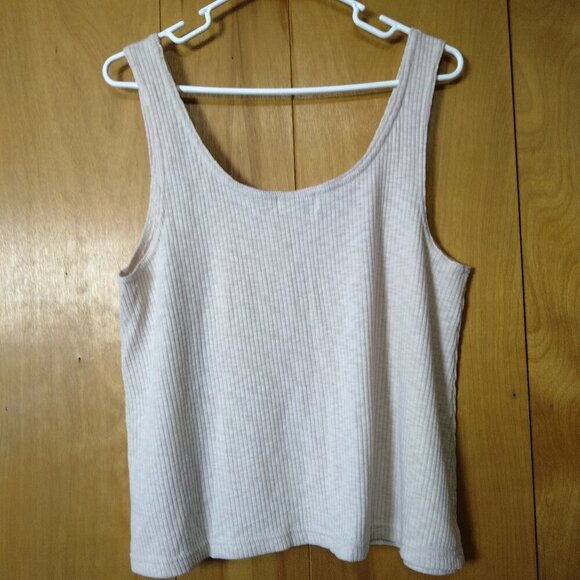 LOVE by GAP Women's Large Beige Ribbed Pajama Tank Top Sleeveless Loungewear - Picture 4 of 6